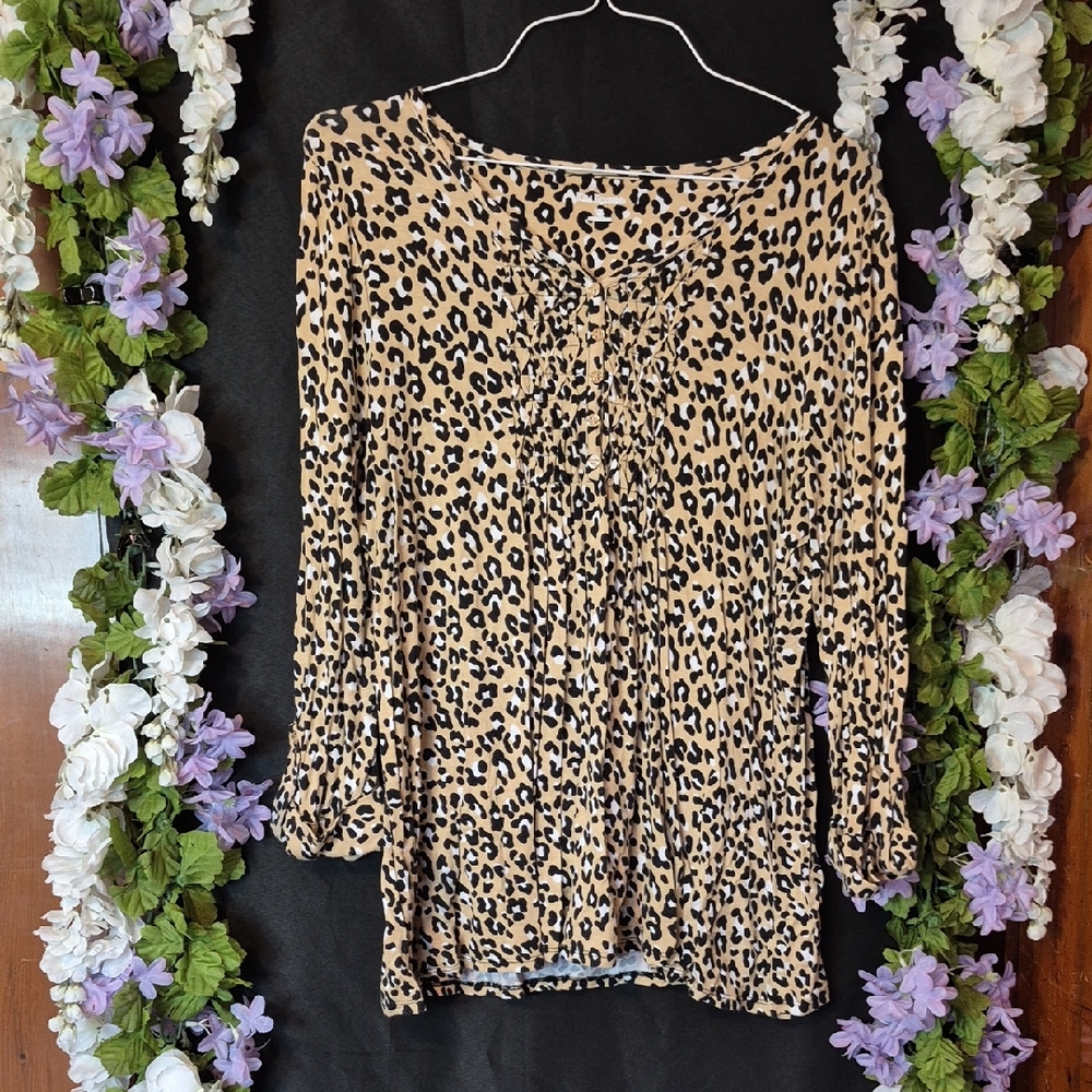 Kim Rogers Leopard Print Blouse in Tan and Black